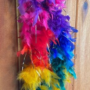Rainbow feather boa with silver shimmer